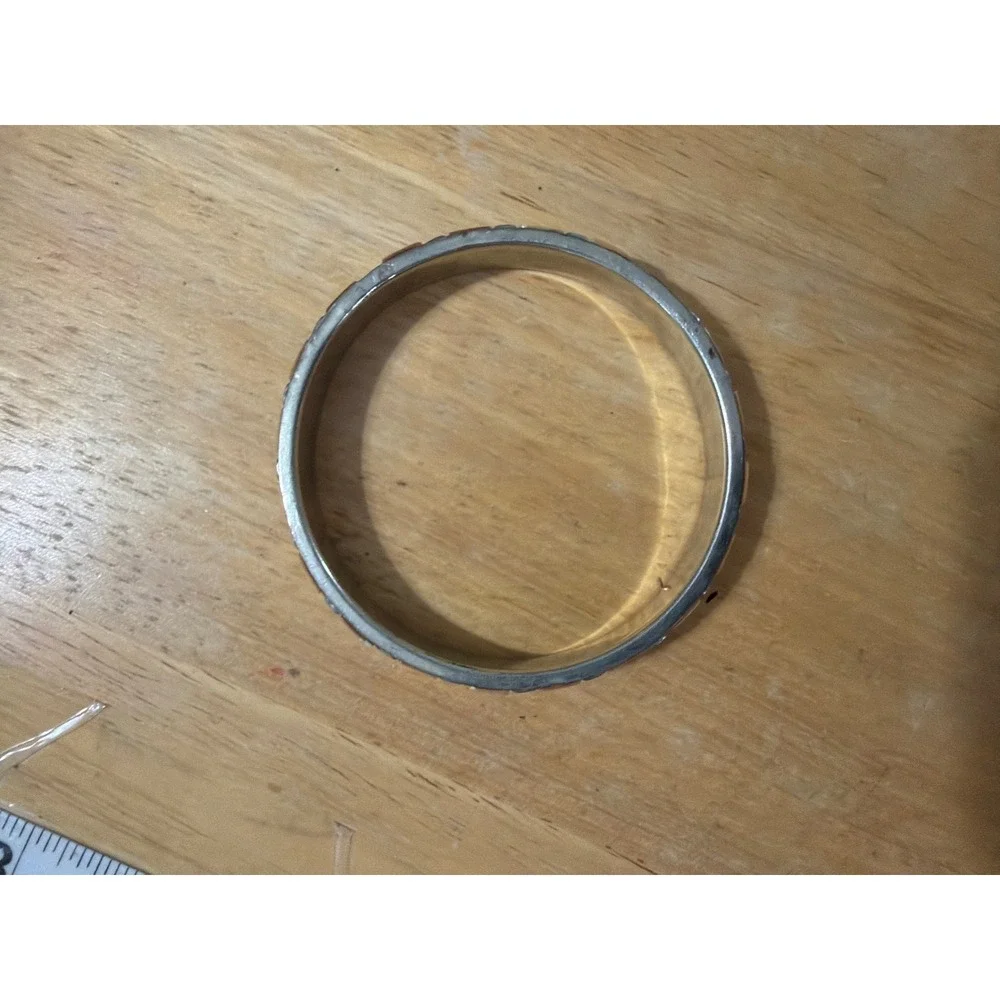 Vintage Style Tan Enamel and Silver‎ Tone Tile Bangle Bracelet  Slip On
